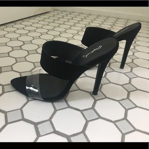 Qupid Frazier-31 Black and Clear Strappy Heels